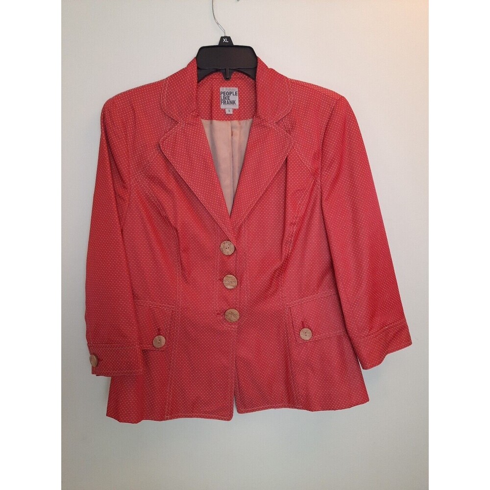 People Like Frank Red With Beige Dots Button Up Blazer Jacket Sz 8